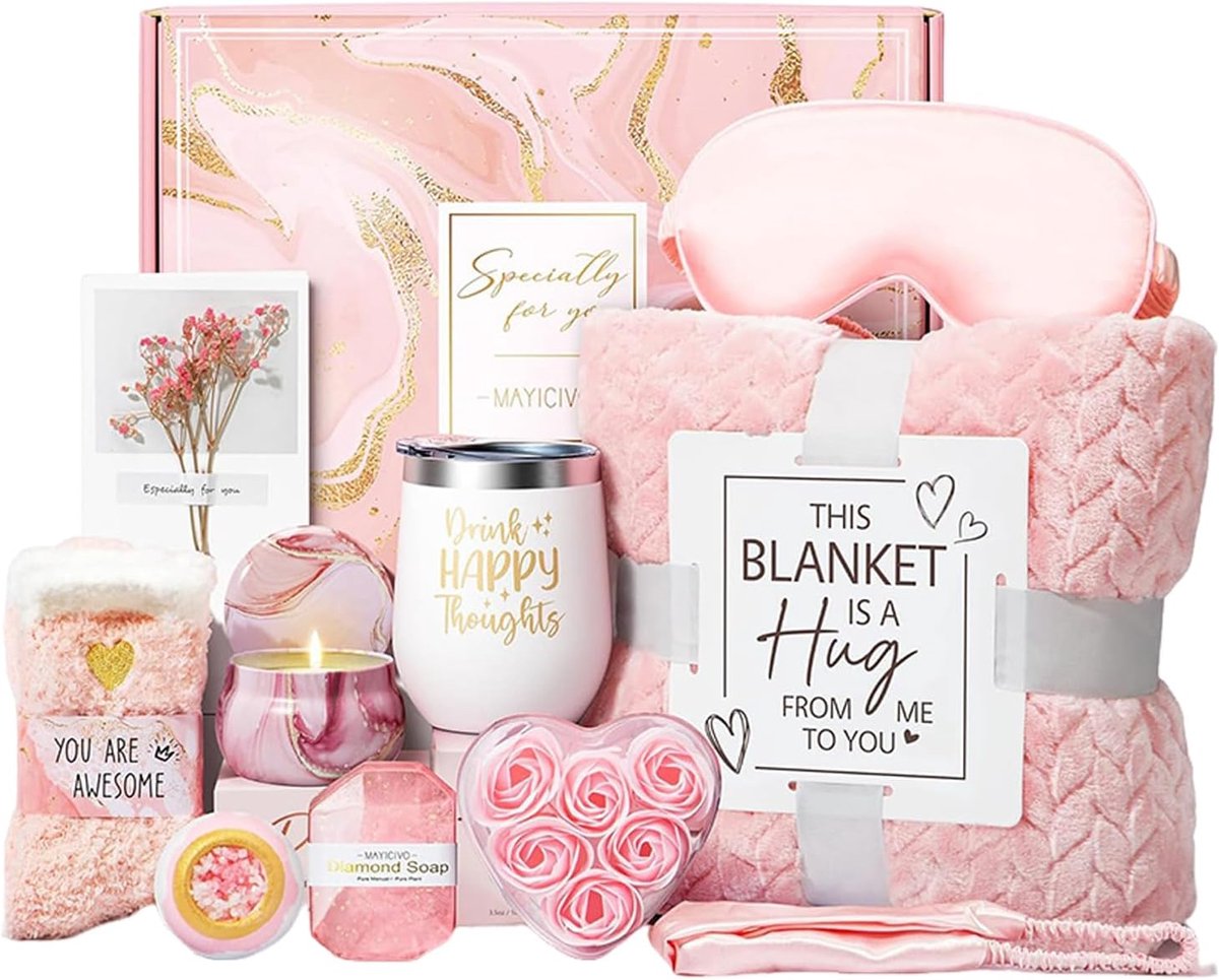 Zelfzorgpakket Vrouwen - Wellness Set - Ontspanning Thuis - Luxe Flanellen Deken - 27x23x13 cm