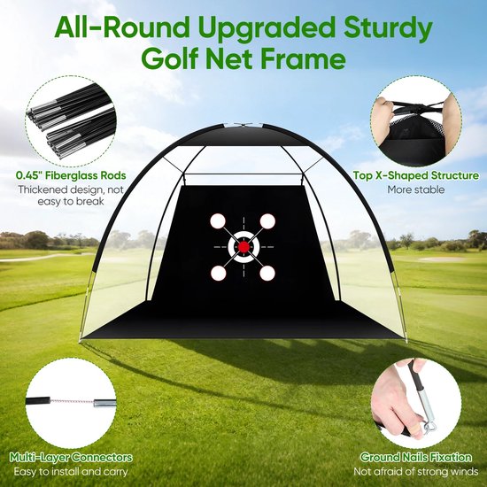 Sensova - Profissional Golf Oefennet - Golfslagkooi Binnen & Buiten - Duurzaam Trainingsnet voor Hoge Impact Slagen - Complete Golf Practice Set voor Swing, Precisie en Krachtverbetering van sensova — afbeelding 4