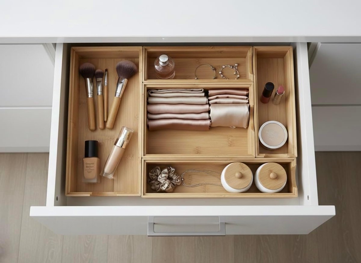 Bamboe Opbergdoos - Modulaire Bakken - Keuken Badkamer - Stapelbaar Ontwerp - 15x15x6 cm - Bruin