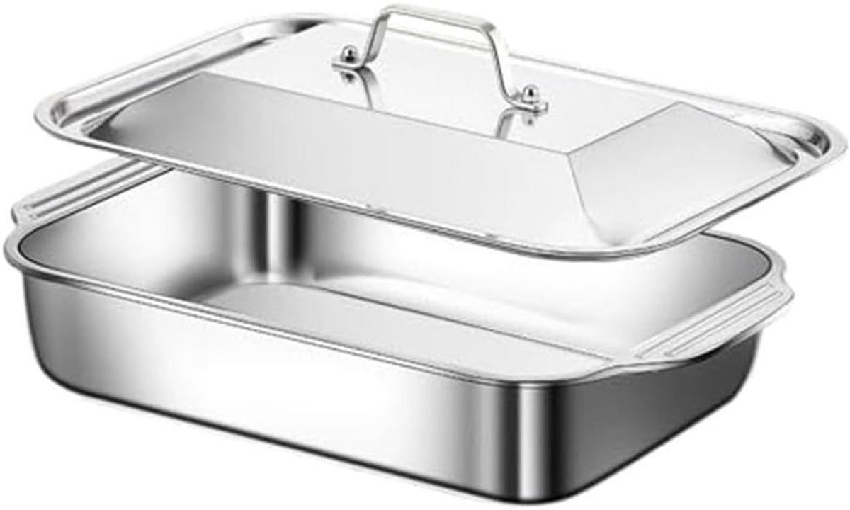 Lasagnevorm RVS - Ovenschaal Deksel - Meerlaagse Gerechten - Professionele Kwaliteit - 45 x 28 x 8 cm - Zilver