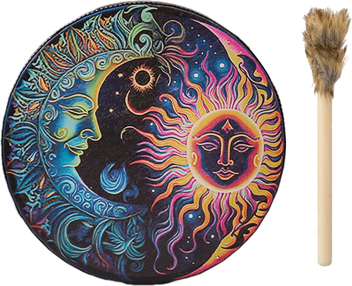 Sjamans Trommel - Spirituele Trommel - Muziek Maken - Handgemaakt Uniek - 20 cm Diameter - Zon Maan