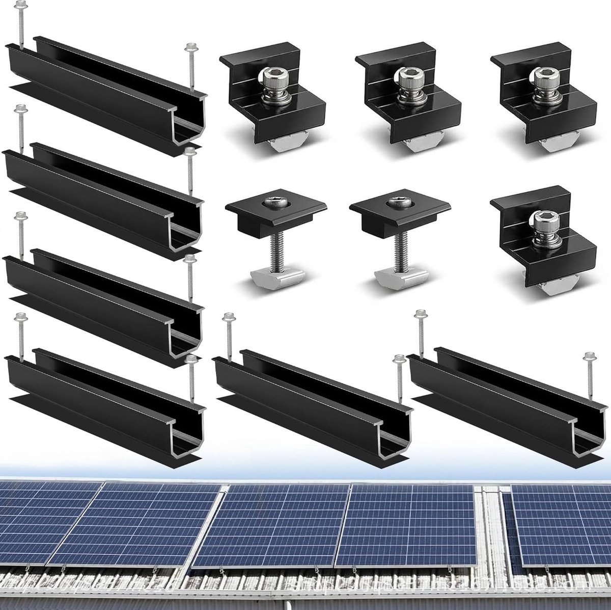 Zonnepaneel Houder - PV Module Montageset - Plat Dak Montage - Corrosiebestendig Aluminium - 12 cm Rail - Zwart