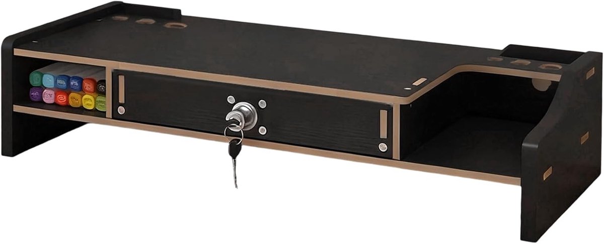Houten Monitorstandaard - Bureau Organizer - Ergonomisch Werken - Met Lade Opbergruimte - 48.8 x 20 x 10.5 cm