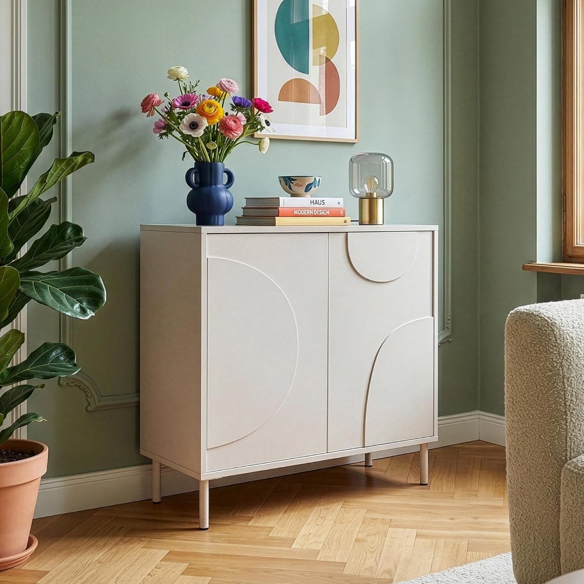 Dressoir - Opbergkast - Woonkamer Meubel - Push-to-Open Systeem - 75x70x34cm - Beige