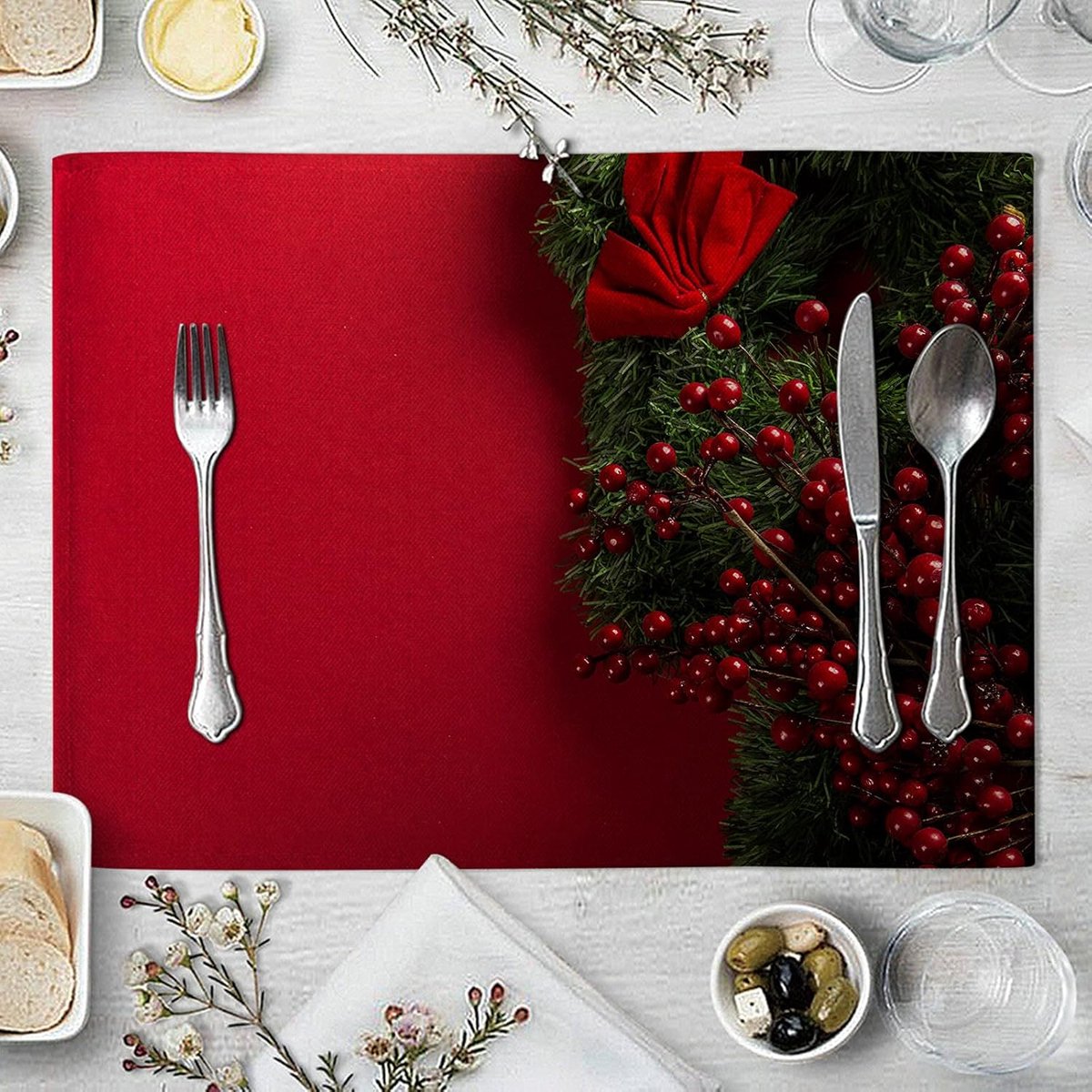 Afveegbare placemats - Tafeldecoratie - Dineren aan tafel - Set van 6 - 32x42CM - Rood groen