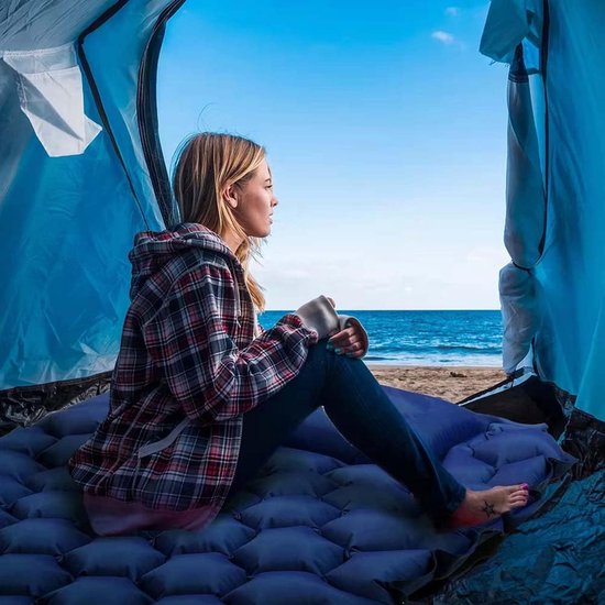 Kampeer Slaapmat - Luchtbed Outdoor - Comfortabel Slapen - Snelle Voetpomp - 193x60x5 cm - Blauw — afbeelding 4