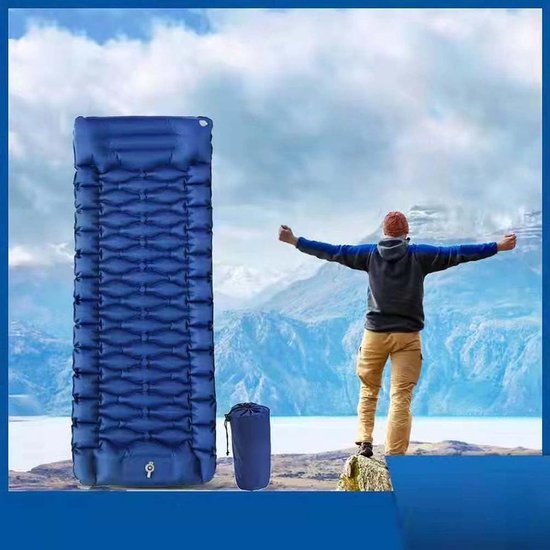 Kampeer Slaapmat - Luchtbed Outdoor - Comfortabel Slapen - Snelle Voetpomp - 193x60x5 cm - Blauw — afbeelding 2