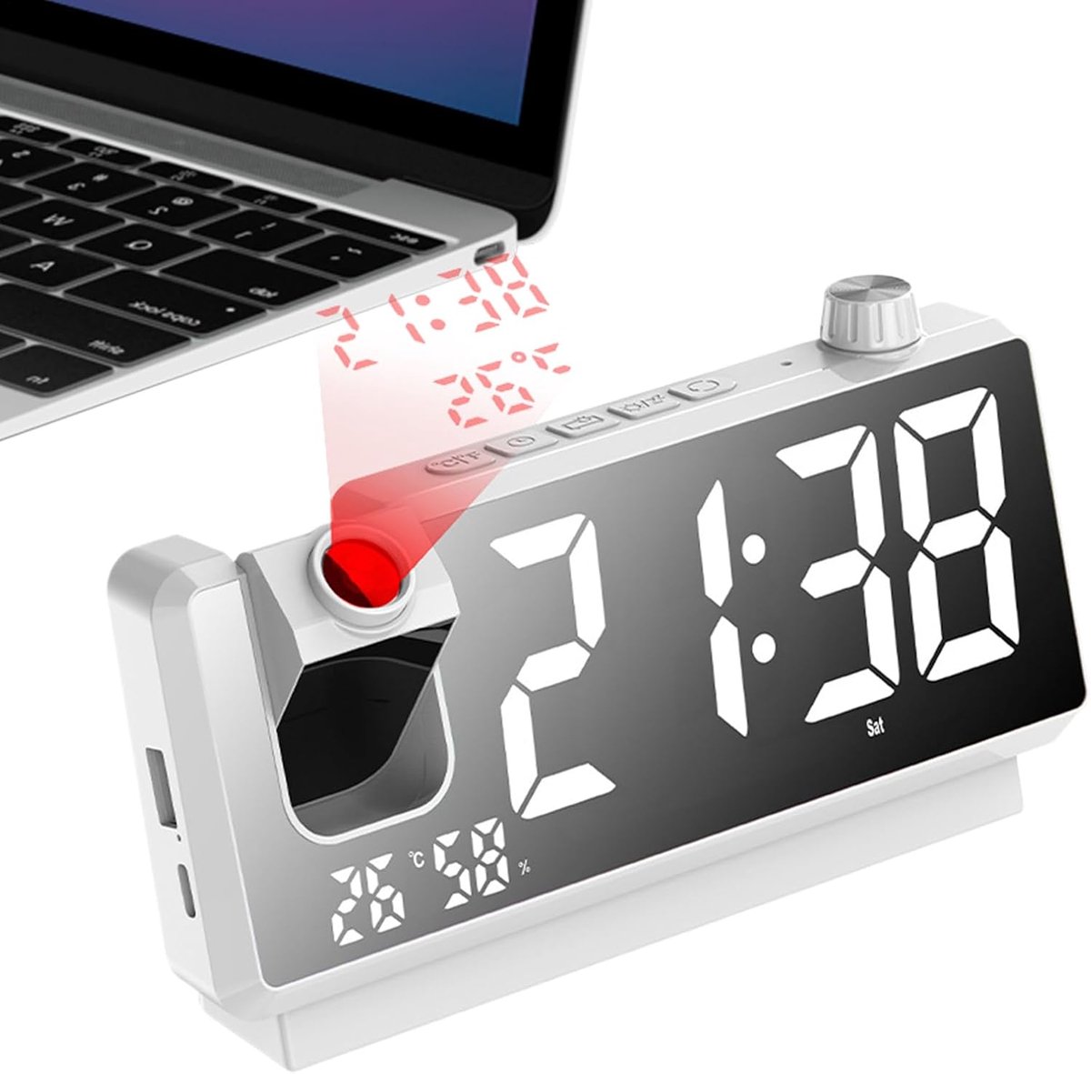 Digitale Klok - Projectie Wekker - Tijd Weergeven - HD Led Projectie - 18.6 cm Breed - Wit