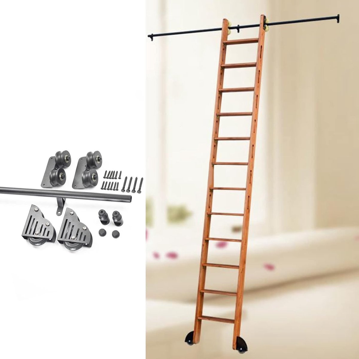 Ladder Rolonderdelen - Rolladder Hardware - Bibliotheek Toegang - Verstelbare Lengte - 3.3 tot 20 voet