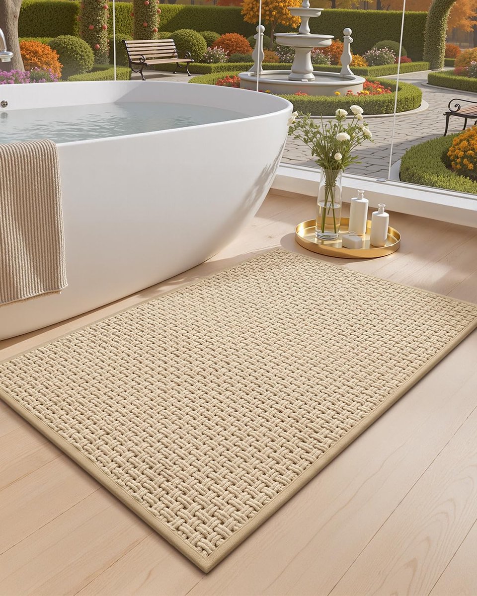 Antislip Badmat 44 x 75 cm - Wasbare Chenille Badmat, Absorberend en Sneldrogend, Khaki Kleur