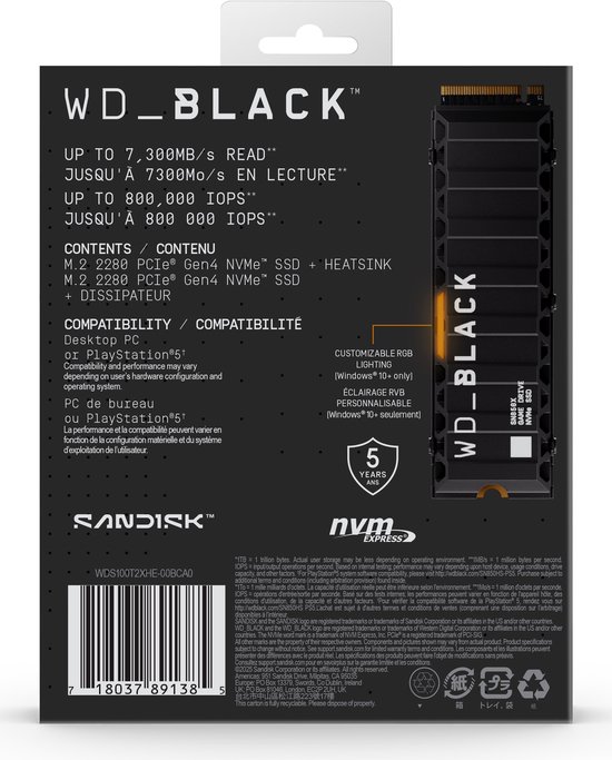 Western Digital Black SN850X - 1TB NVMe M.2 SSD met Heatsink - PS5