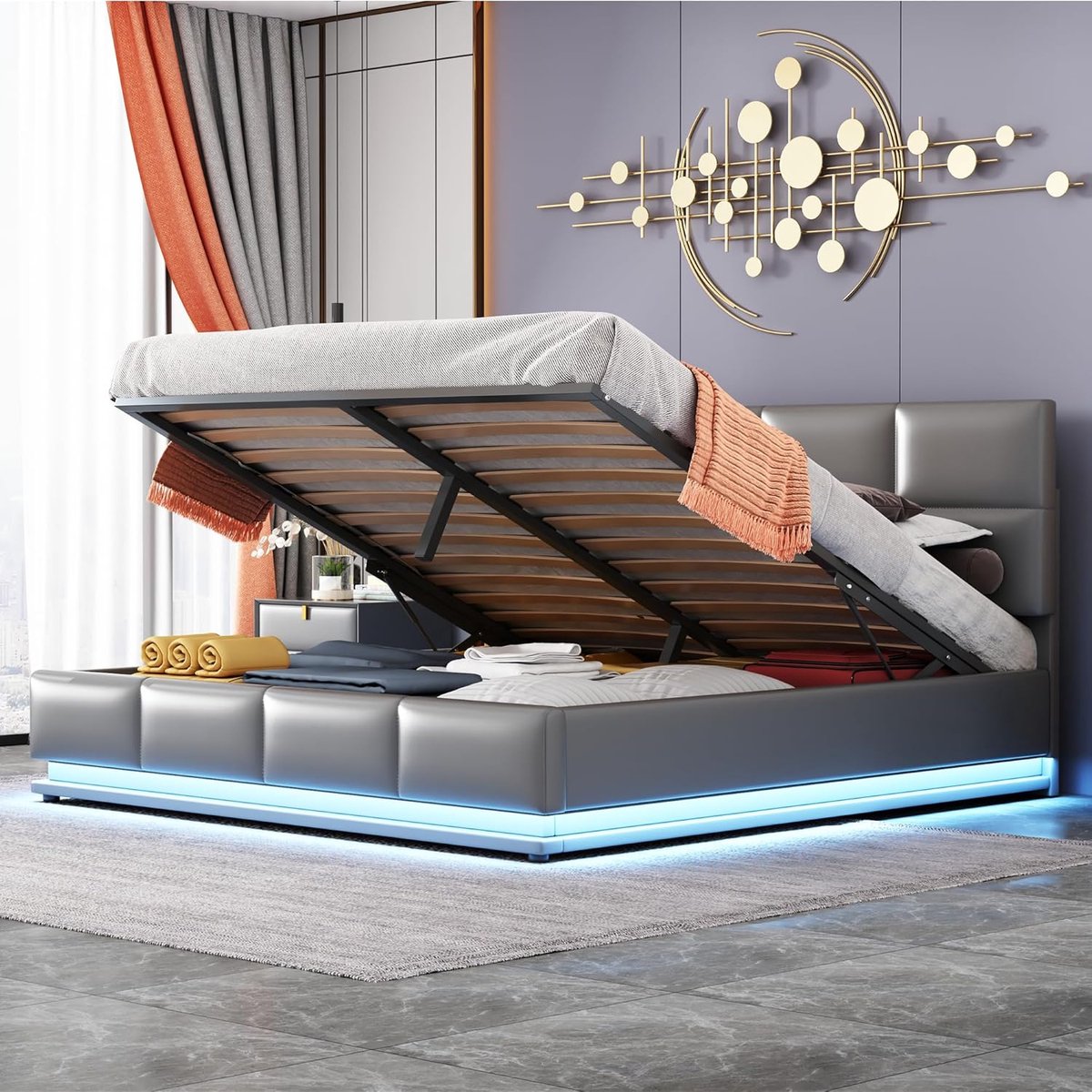 Gestoffeerd Bed - Boxspring Bed - Slaapkamer Meubel - Met Opbergruimte - 160x200 cm - Grijs