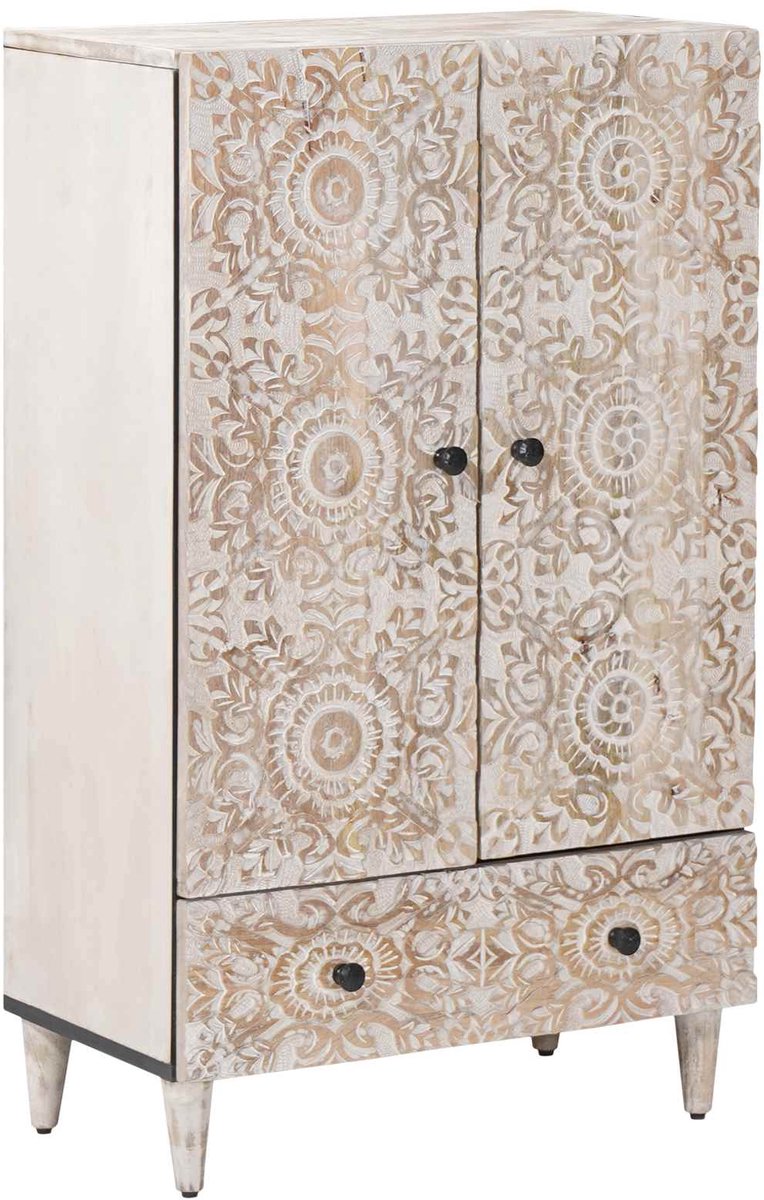 vidaXL - Hoge - Kast - met - lade - Wit - 60 - x - 33,5 - x - 100 - cm - Massief - Mango - Hout