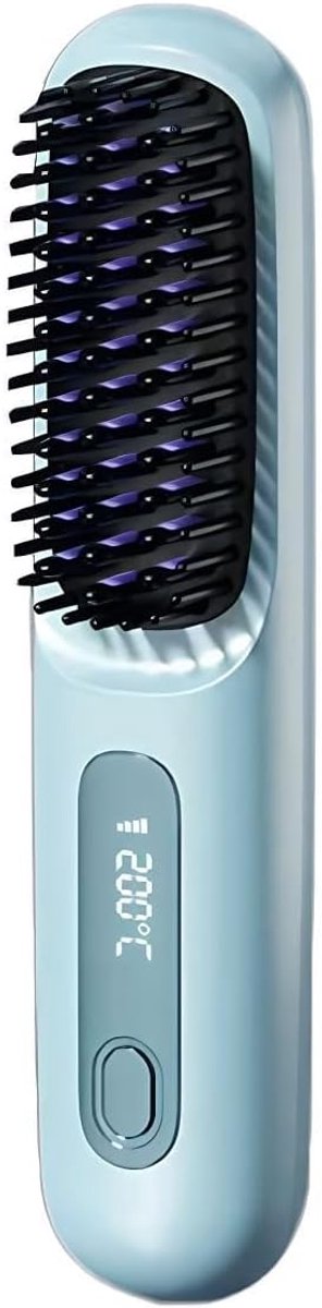 Verwarmingsborstel Kort Haar - Stylingborstel - Draadloos Stylen - 3 Temperatuur Niveaus - LED Display - Blauw