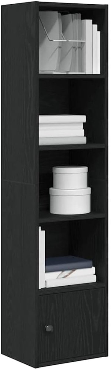 Boekenkast - Opbergkast Hout - Boeken Opslag - Met Deur - 31x24x127 cm - Zwart