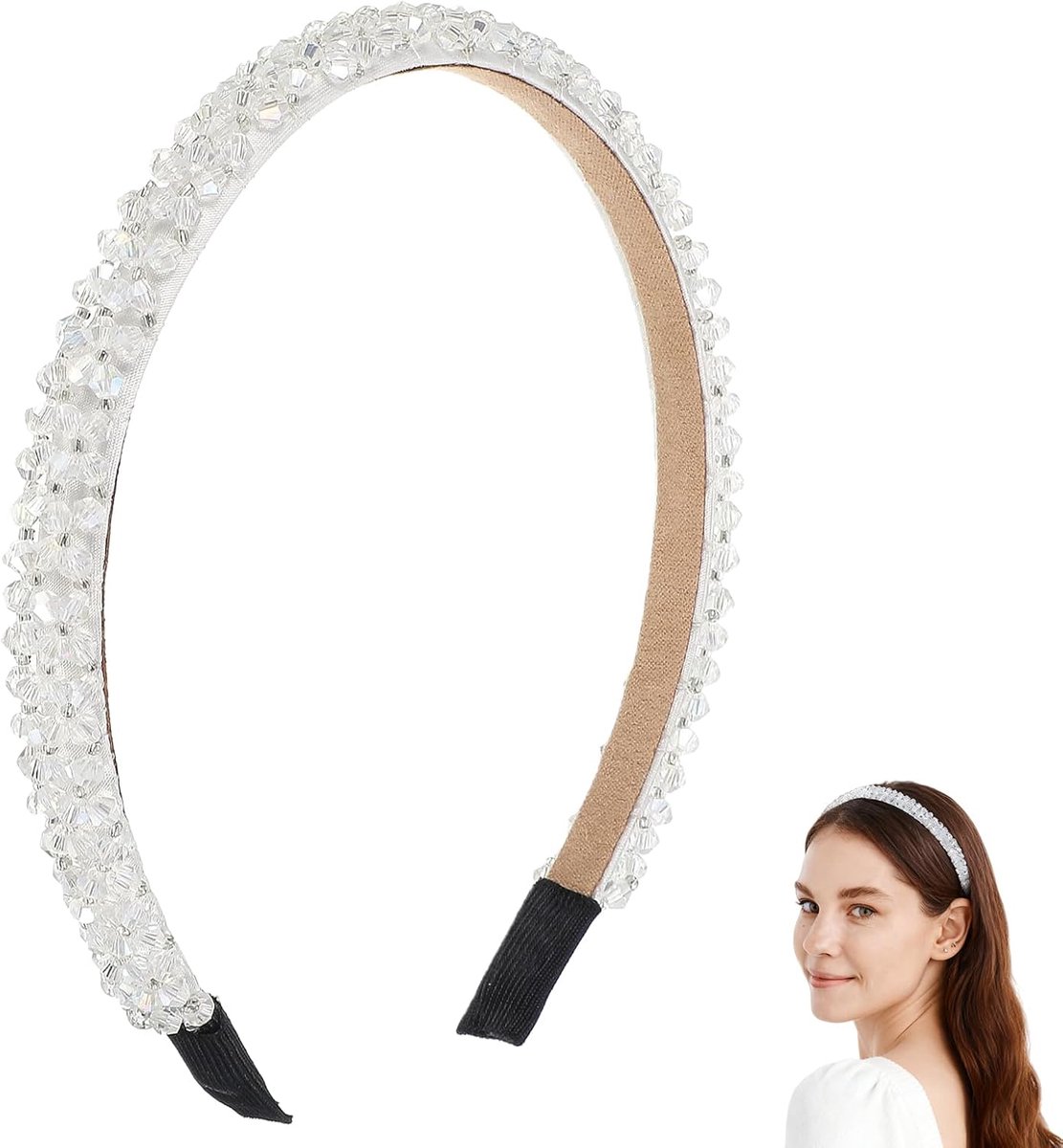 Haarband Dames - Strass Band - Feestelijk Accessoire - Vier Rijen Kristal - 20 x 13 x 2 cm