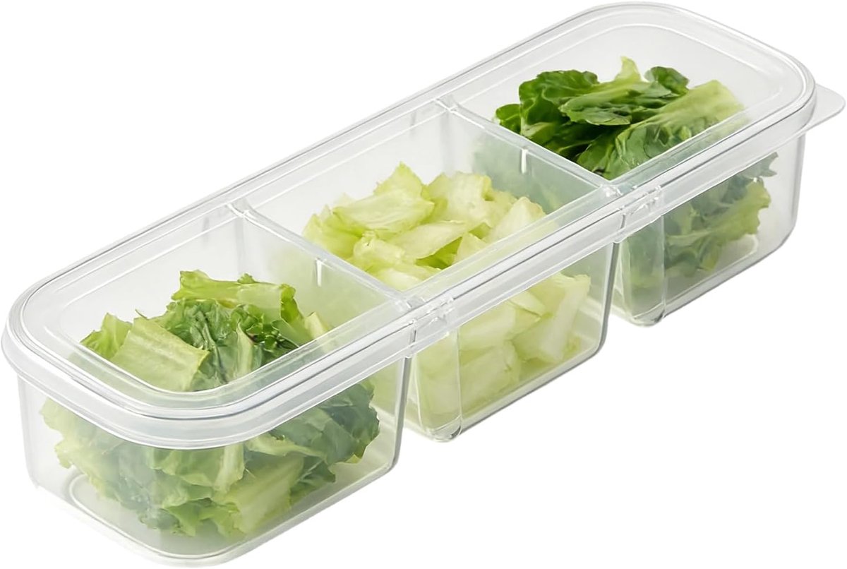 Koelkast Organizer - Bewaardoos Deksel - Maaltijd Voorbereiding - Verdeelde Stapelbaar - 28x9x6 cm - Transparant