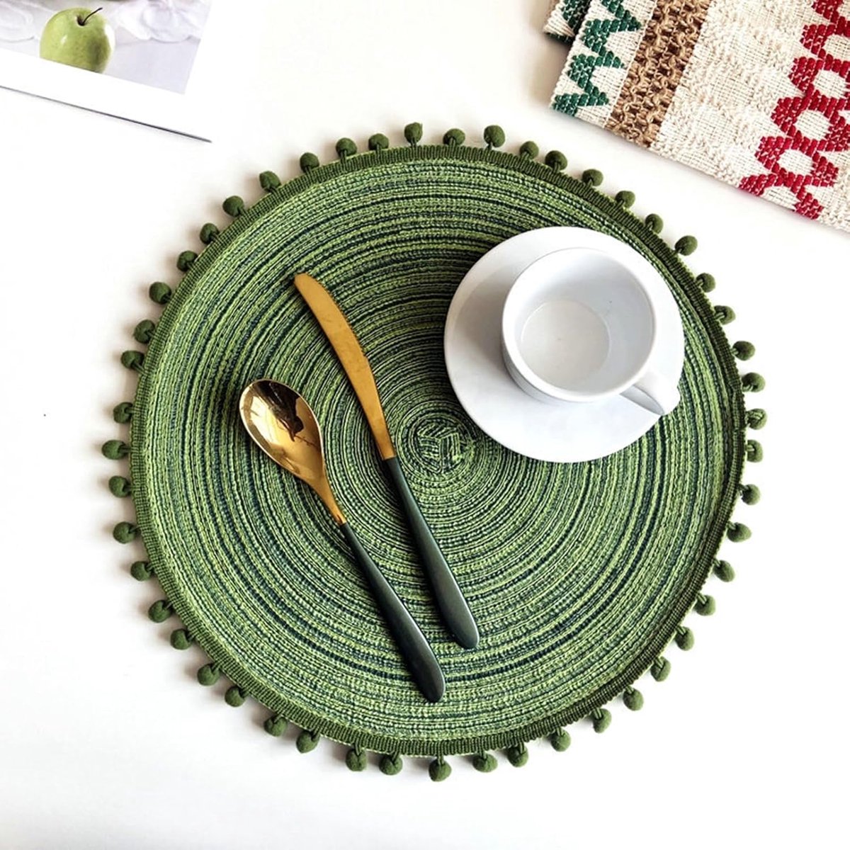 Placemats Set - Tafelonderleggers - Bescherming Tafel - Wasbaar Polyester - 38x38cm - Groen