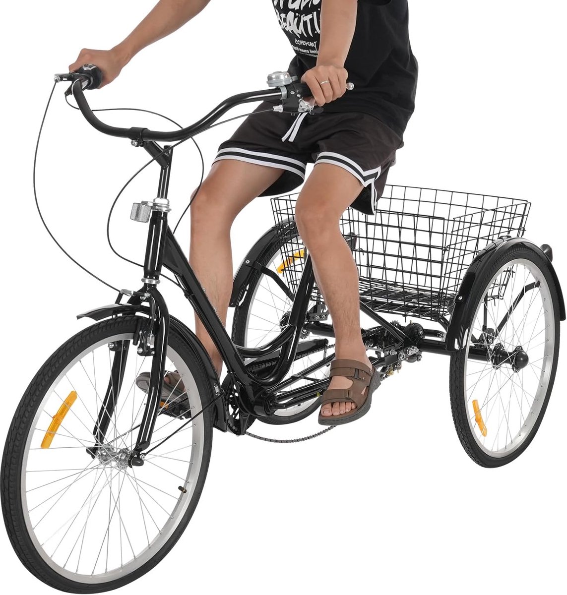 Driewieler voor volwassenen - Comfortabele fiets - Boodschappen en uitjes - 7 versnellingen instelbaar - 24 inch wielen - Zwart