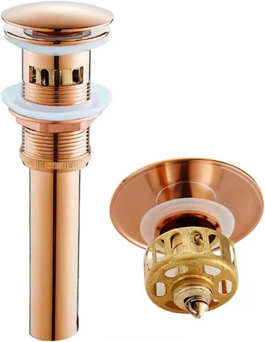 Gootsteenstop Set - Afvoerset Badkamer - Verstopping Voorkomen - Volledig Koperen Constructie - 41-55mm Opening - Roségoud