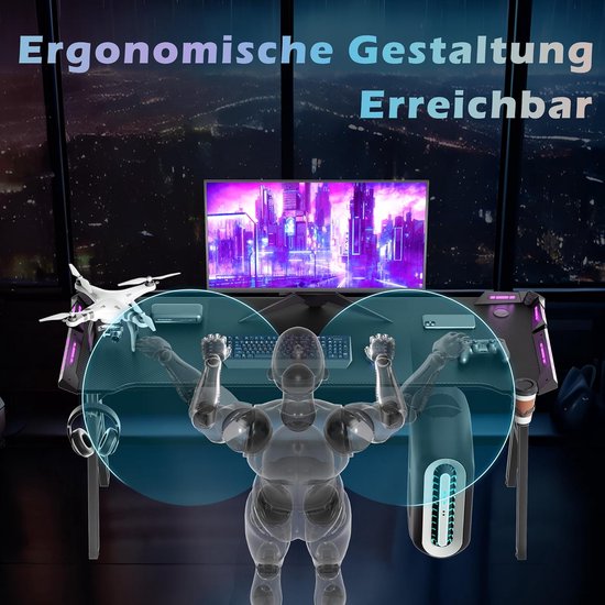 Gaming Bureau - Computer Tafel - Thuiswerken Kantoor - A-Frame Stabiliteit - 160x60x74 cm - Zwart — afbeelding 3