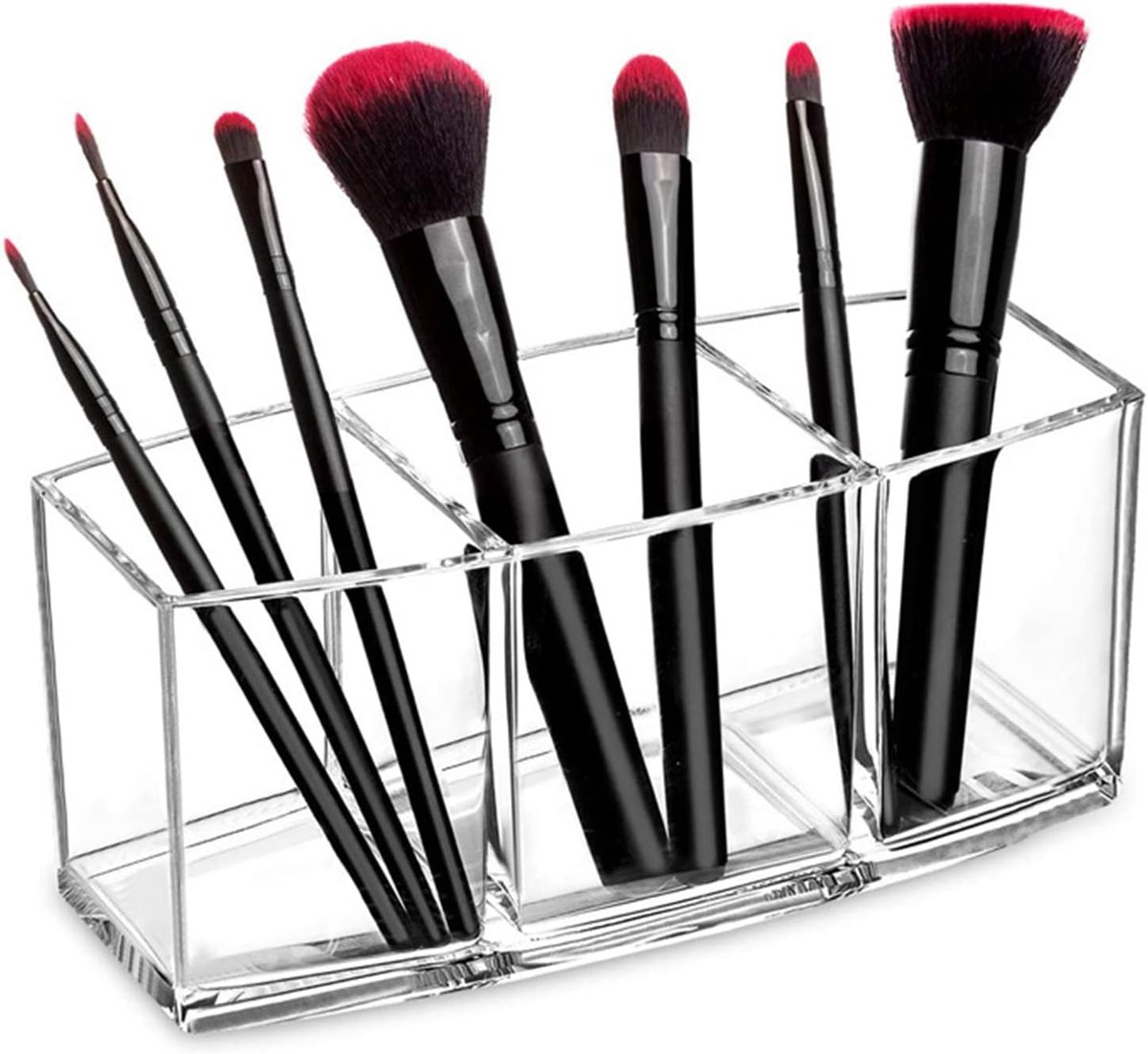 Acryl Make-up Borstel Houder - Multifunctionele Organizer met 3 Slots voor Cosmetica