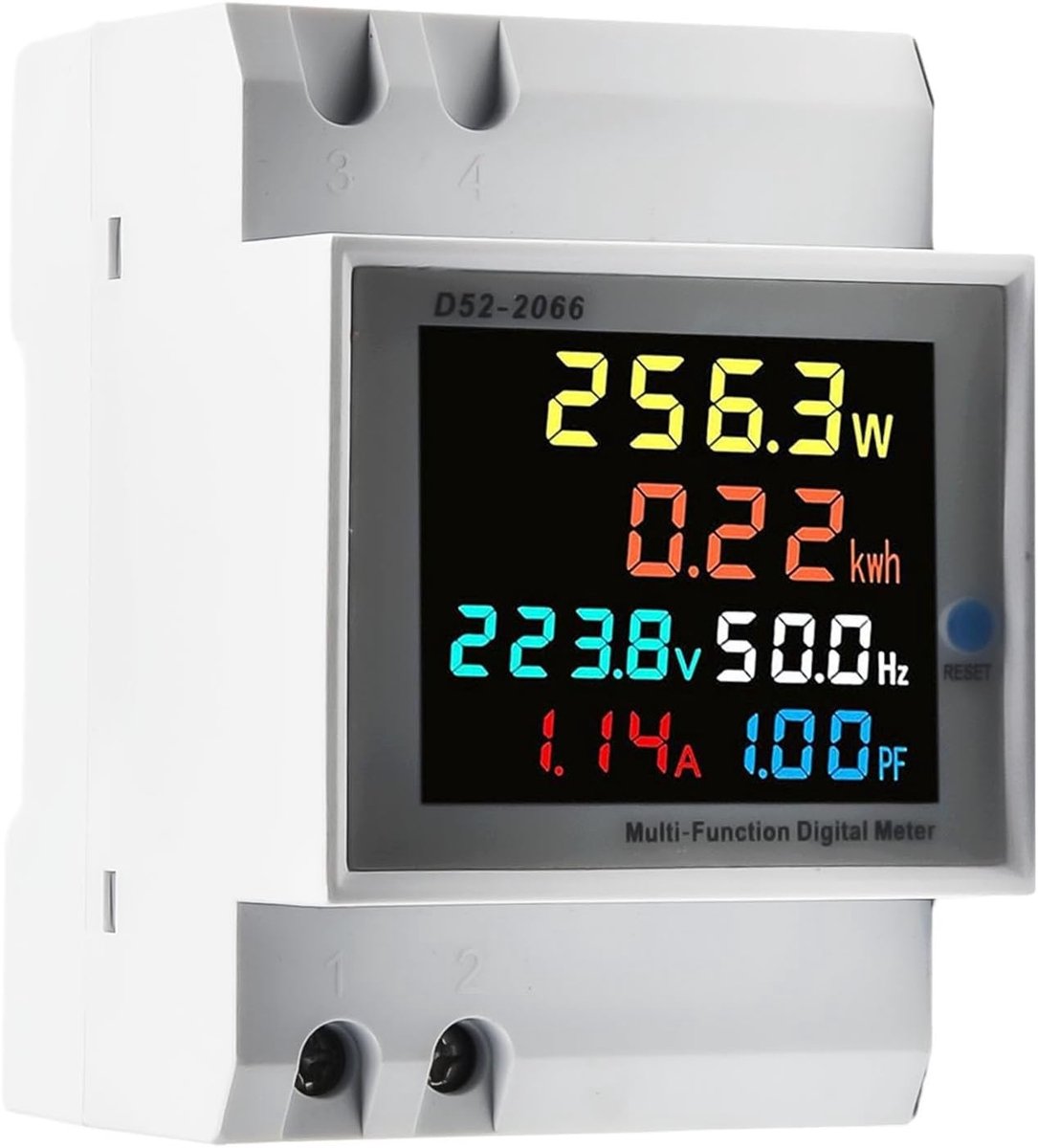 Digitale Energiemeter - Elektrische Meter - Stroom Monitoren - 6 in 1 Functies - DIN-rail Montage - Wit