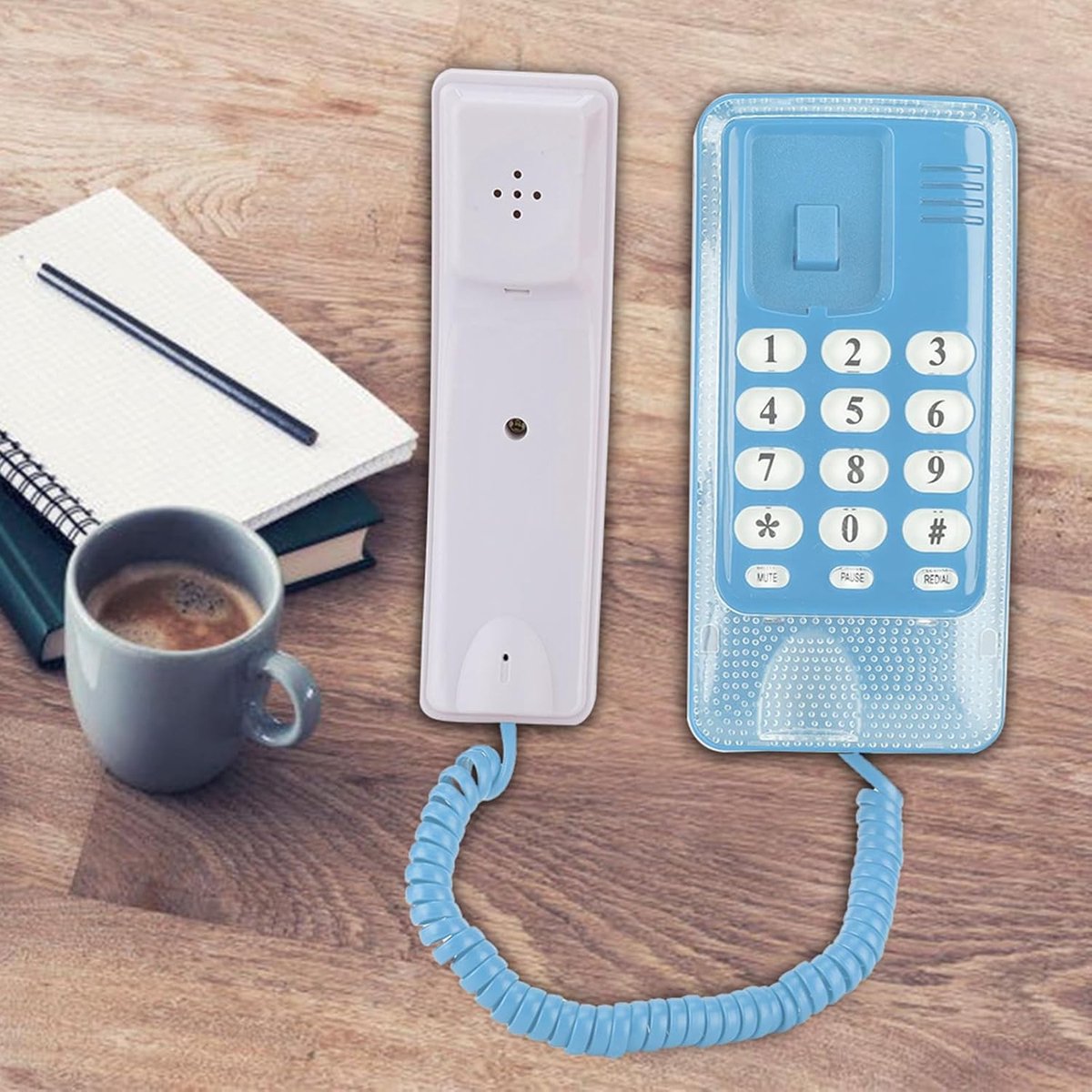 Vaste Telefoon - Wandtelefoon Bureautelefoon - Thuis Gebruik - Geen Externe Voeding - 18x9x6 cm - Blauw