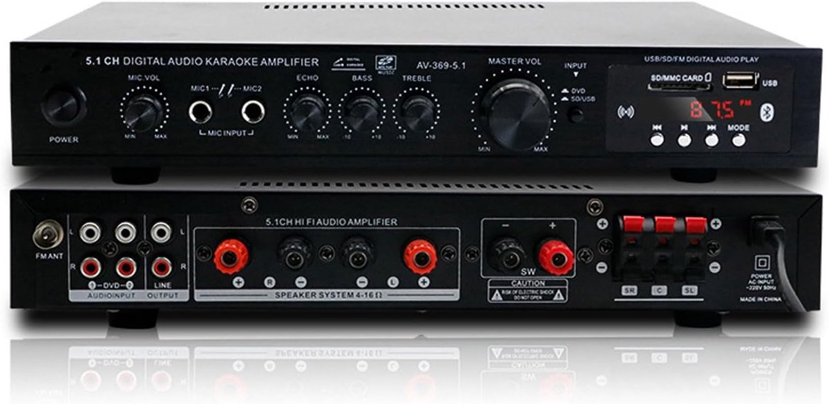 Digitale Versterker - 5.1 Receiver - Thuis Hifi - Bluetooth USB SD - 110W*2+45W*3