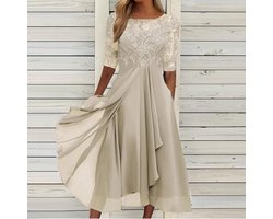 Dames Jurk - Avondjurk Feestjurk - Bruiloft Gast - Kant Borduurwerk - Lange Mouw - Chiffon