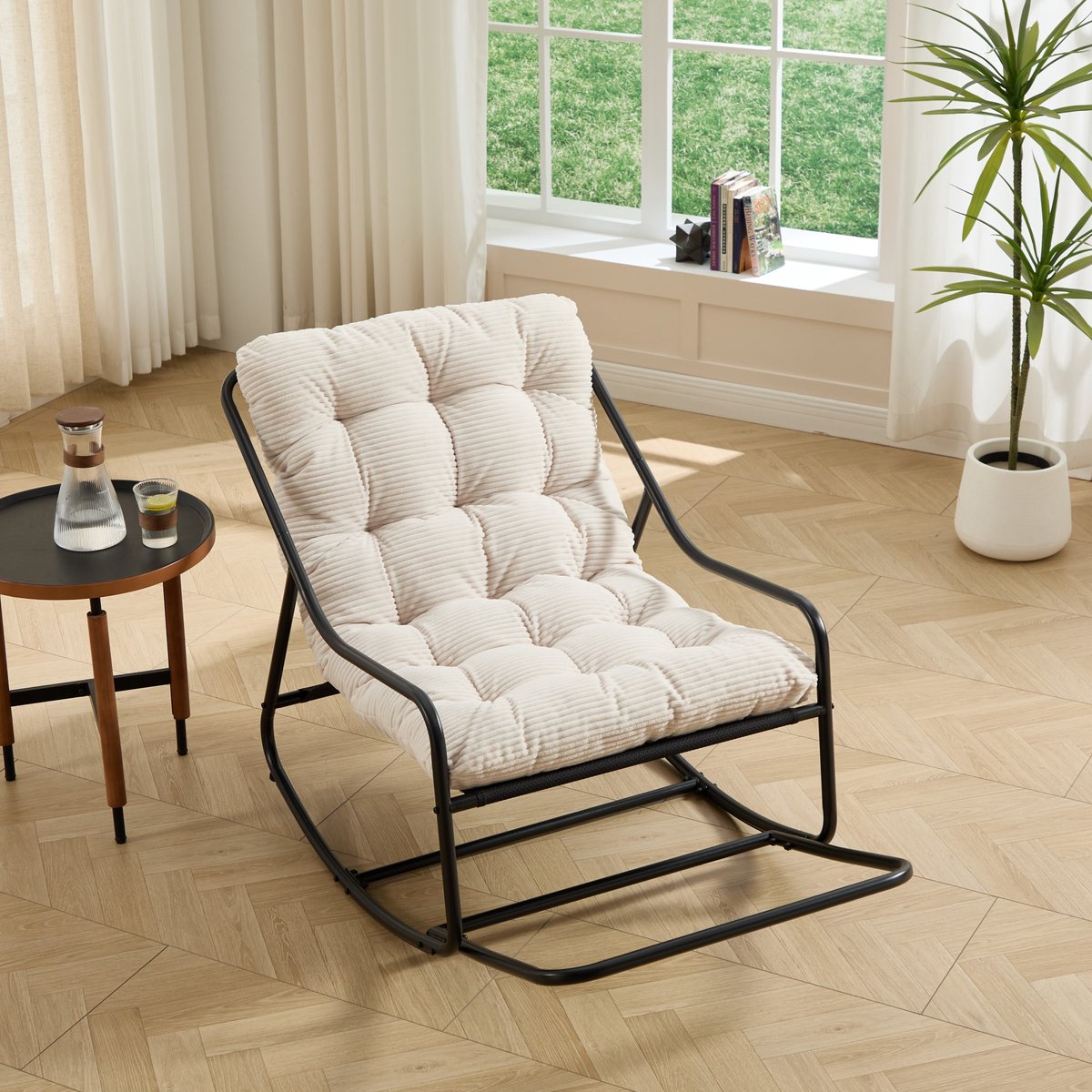 Sweiko Schommelstoel - Met kussen - Corduroy - Metalen frame - Wit