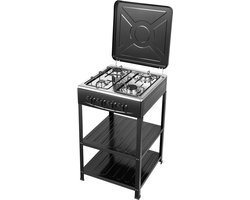 Gasfornuis 4 Pits - Kookplaat Fornuis - Koken Buiten Huis - Inclusief Deksel - 49x49x79 cm - Zwart
