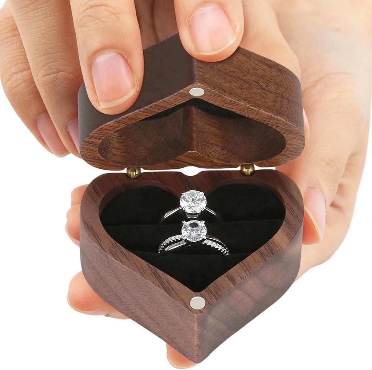 Bruiloft Ringendoos - Huwelijksaanzoek Doosje - Sieraden Presentatie - Uniek Hart Design - 5.5 x 3.7 cm - Zwart
