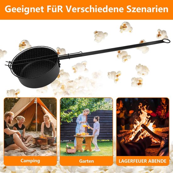 Popcornpan Kampvuur - Outdoor Pan - Verse Popcorn Maken - Lange Handgreep - 69 cm Lengte - Zwart — afbeelding 4