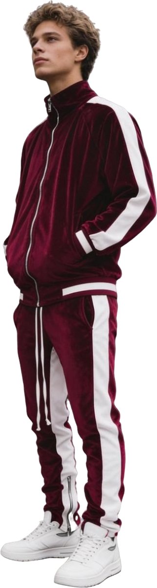 Casual Trainingspak - Bordeaux Rood - Mannen - Velvet