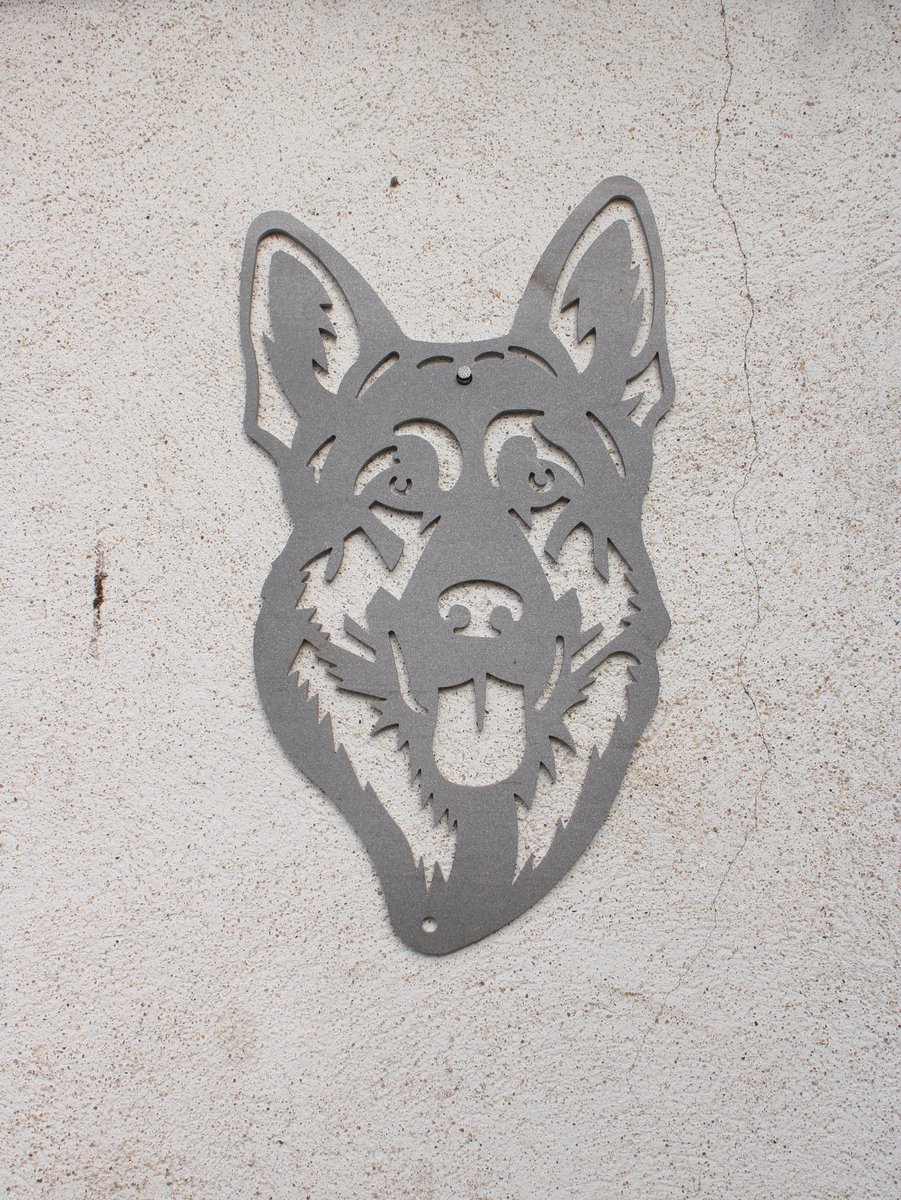 Herdershond portret in CorTen Staal - hondenkop - tuindecoratie - schutting - tuinhuis - Cortensteel