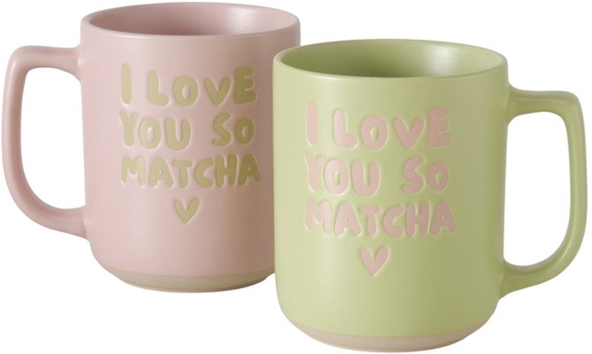 Boltze - Mokken - Bekers - Set van 2 - Keramiek - Matcha - Groen & Lichtroze - 330 ml