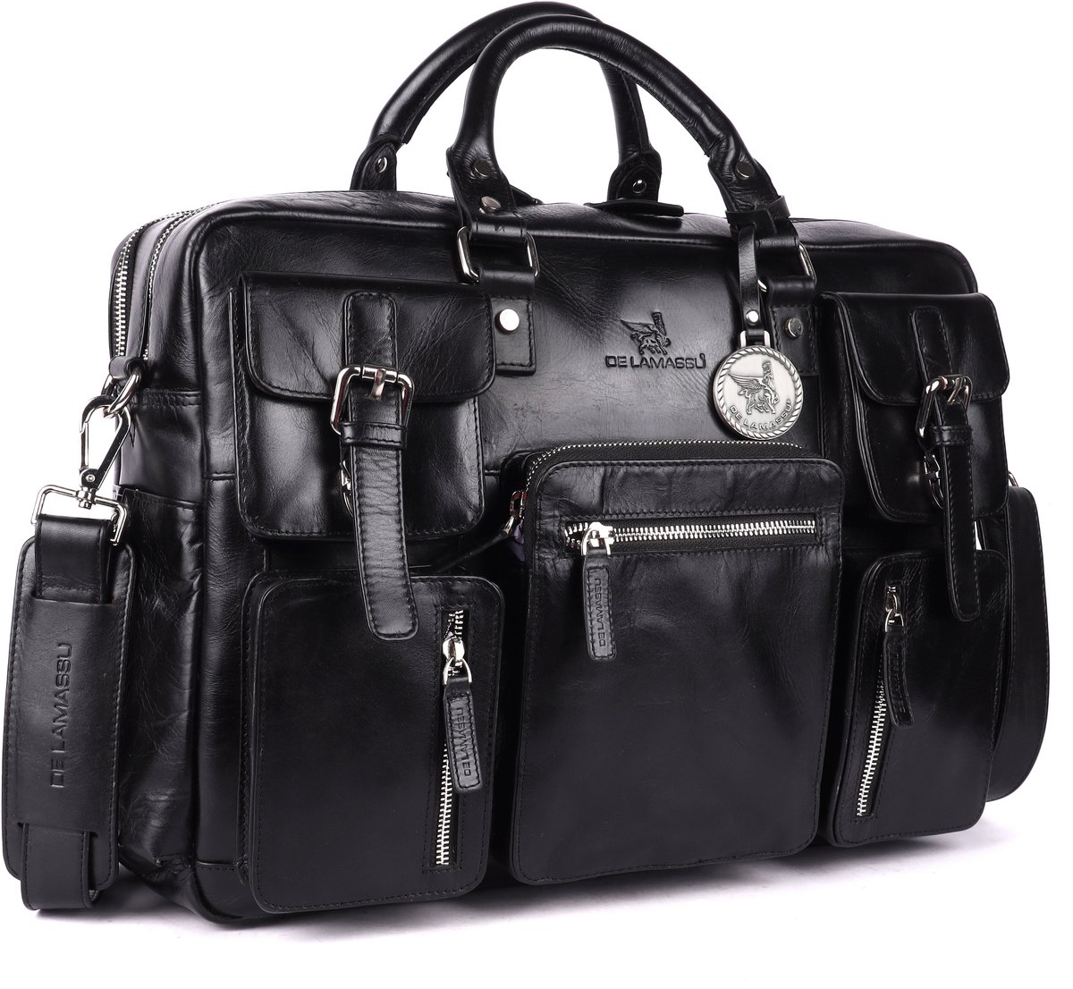 DE LAMASSU® Dorian Leren Aktetas 17 inch – Unisex Business Laptoptas van Echt Leer – Vintage Werktas met 5 Vakken