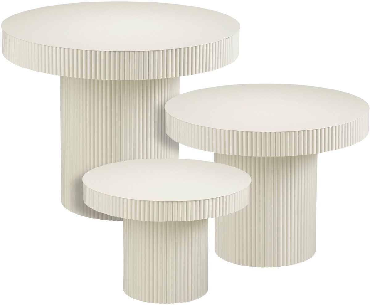 Mica Decorations Lux Bijzettafel - Set van 3 - Salontafels - Unieke Set Koffietafel - Bijzettafeltjes Woonkamer - 80 x 43 x 40 cm - IJzer - Off White Gebroken wit