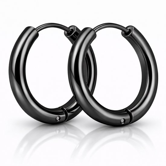 Boucles d'oreilles étroites en acier inoxydable Noir-12mm