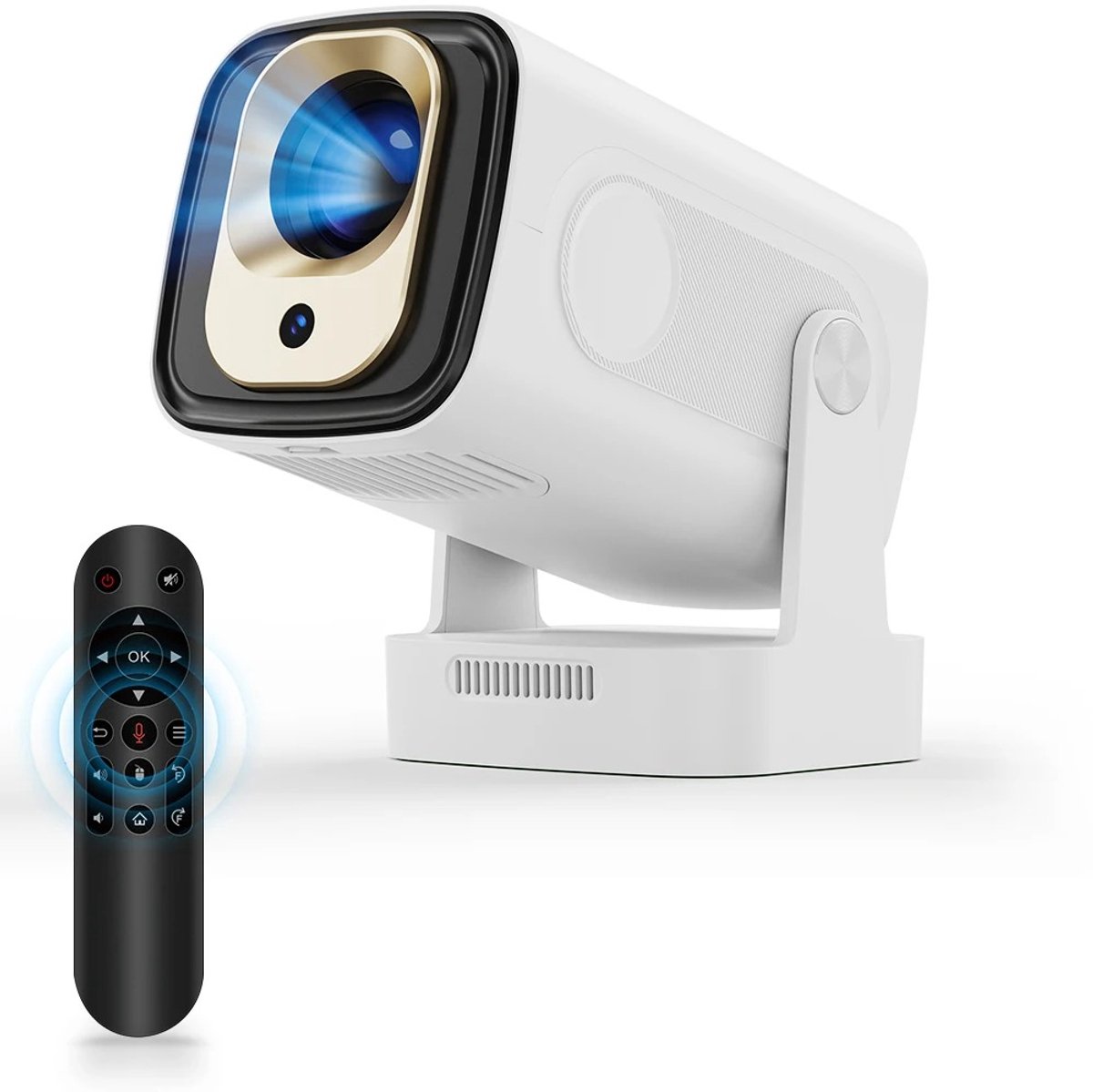 NaevaMi Beamer 4k - HY310 Android 11 - 4K Native 1080P Autofocus - 330ANSI Dual Wifi BT5.4 Air Mouse Voice - Beamer Kopen - Android - Beamer Projector - 4k Projector - 4k Beamer - Thuisbioscoop of Buiten - Wit