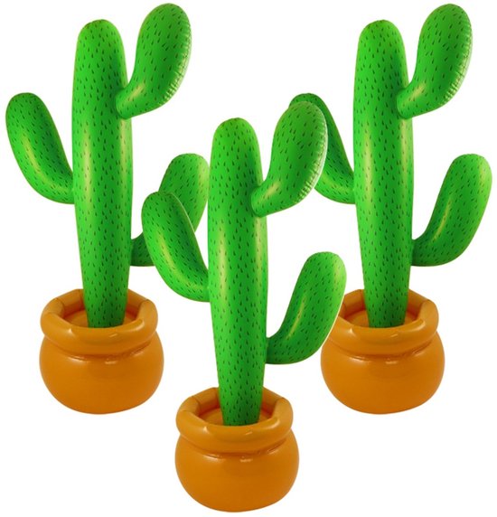 Opblaasbare cactus - 3x stuks - 87 cm - feest versiering - Mexico of Tropische Hawaii thema - PVC