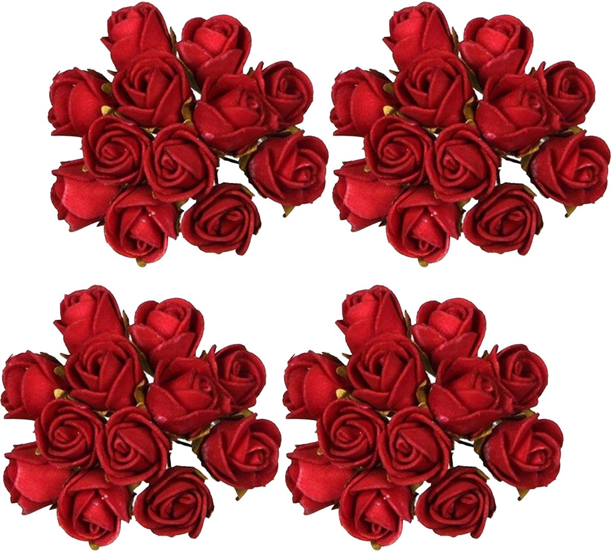 Ideas4seasons Decoratie roosjes foam - 10x - bosje van 12 - rood - Dia 2 cm - hobby/DIY bloemetjes