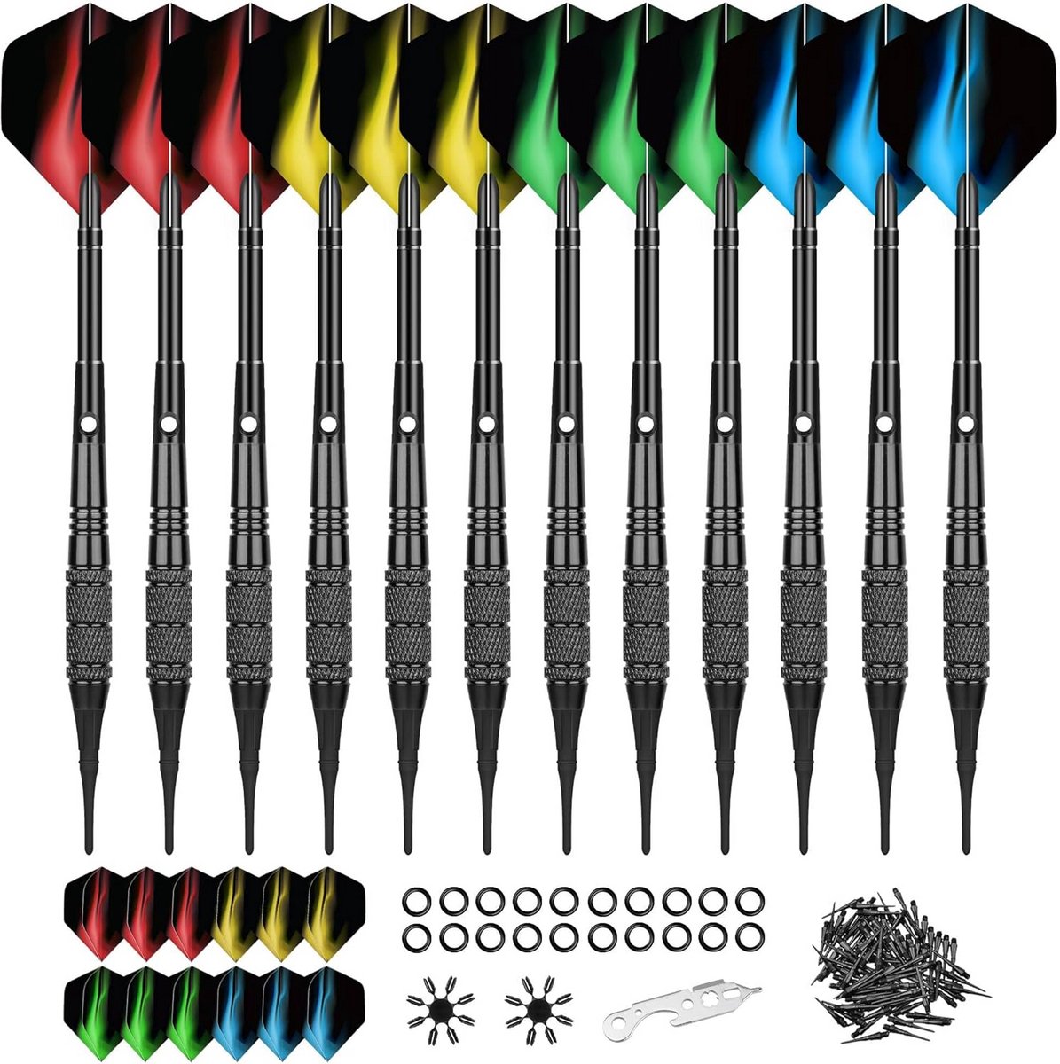12 Stuks Softtip Darts 18 Gram Set - Compleet met Aluminium Schäften en Extra Punten