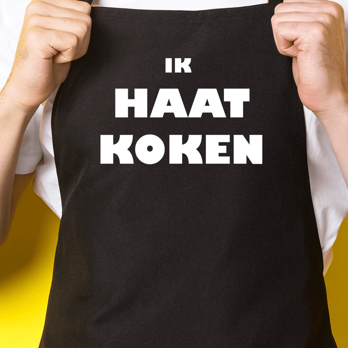 Zwart keukenschort / BBQ-schort met tekst | Ik haat koken | Katoen - One size - Verstelbaar - Wasbaar - Cadeau voor hem - Vaderdag - Gratis verzending - Cadeau voor Kerst & sinterklaas | Incl. 2 jaar garantie