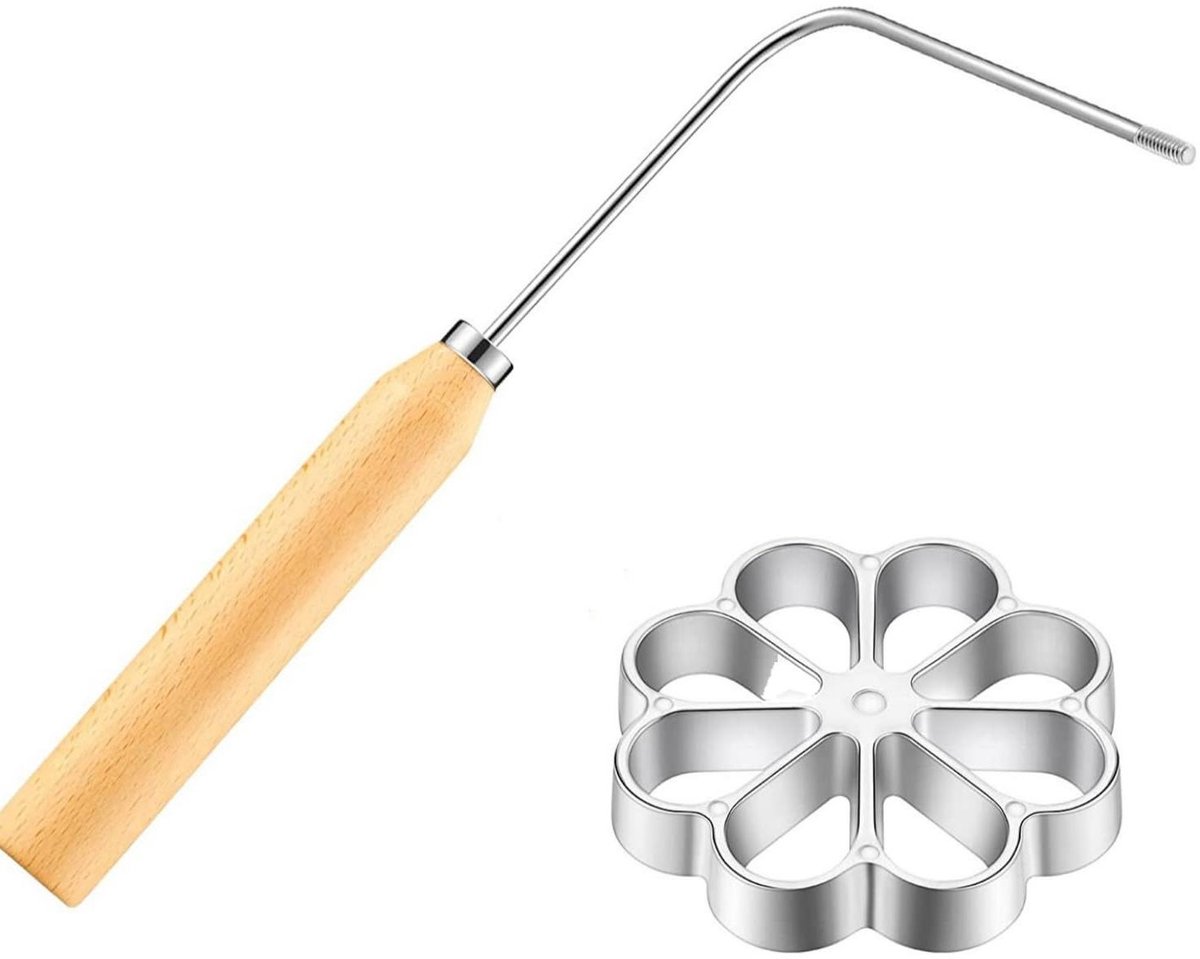 Allecto - Aluminium wafelvormen met houten handvat - Huisgemaakt - Oven - Rozenijzer om te bakken - Duikvorm - Wafelvorm - Geschikt voor bakken - Zilverkleurig met houten handvat