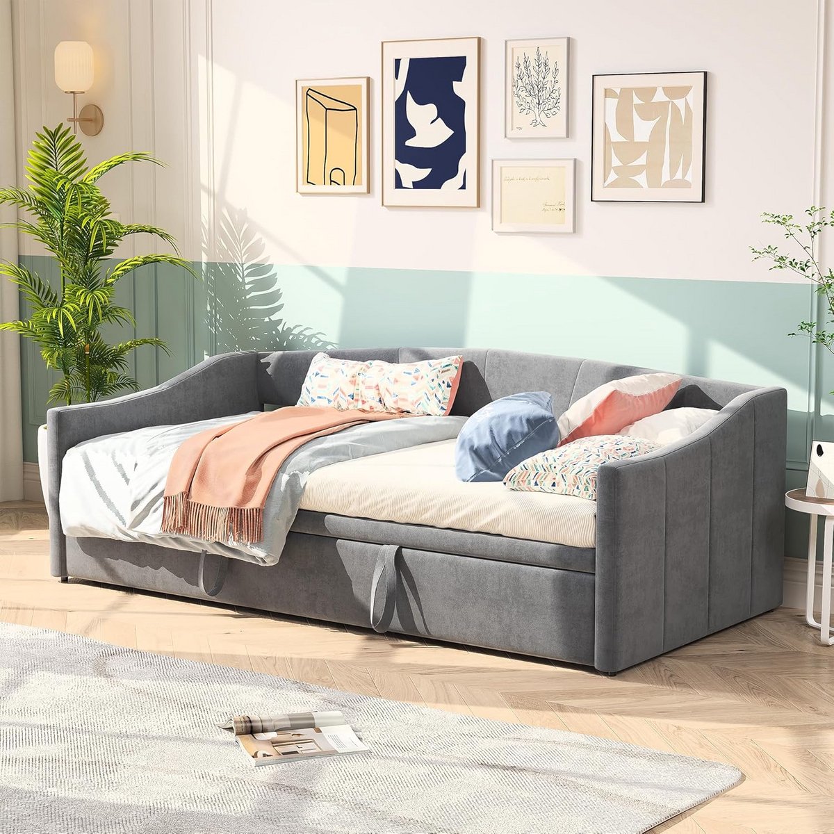 Uitschuifbare Slaapbank 90x200 cm - 3-zits Bank met Lattenbodem
