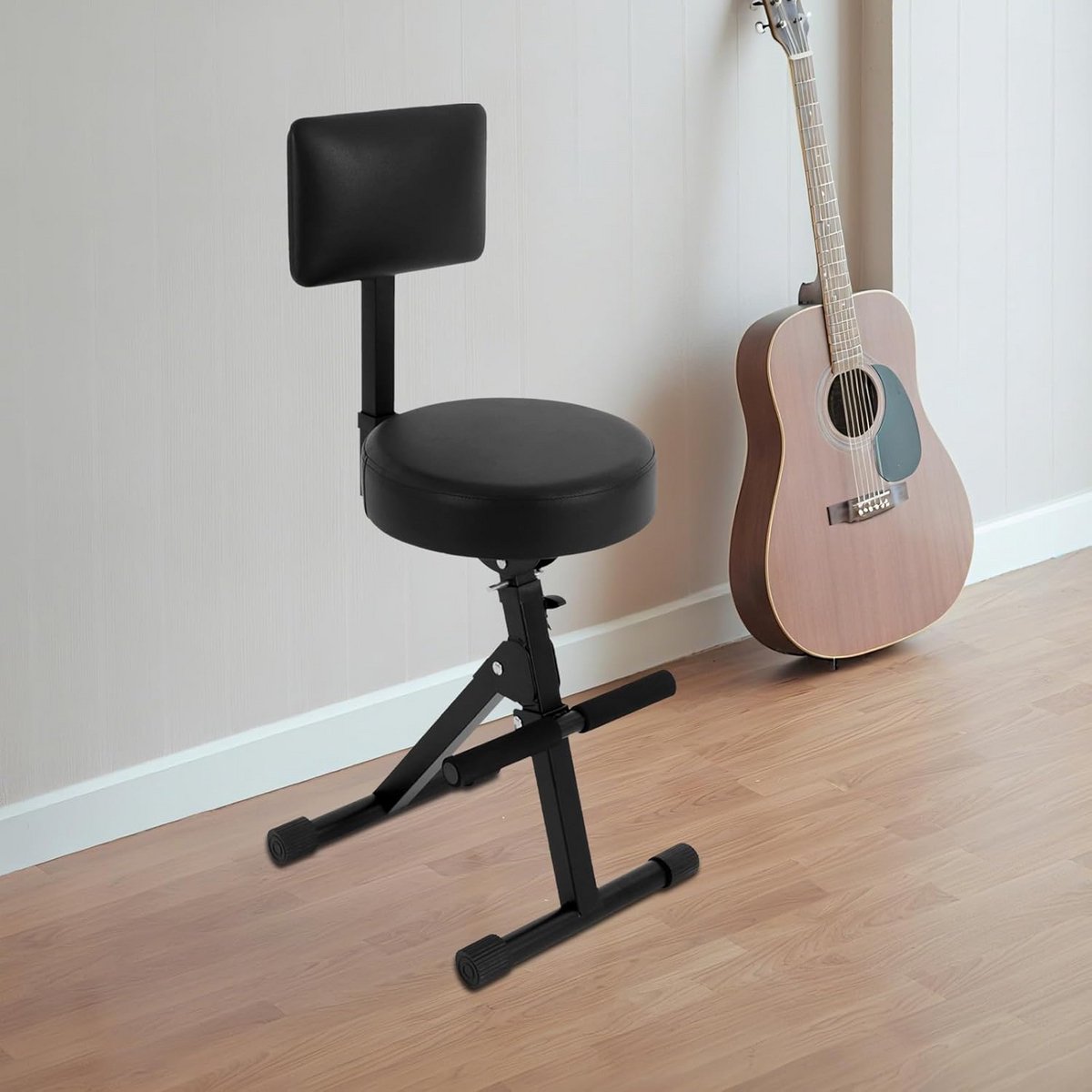 In hoogte verstelbare gitaarkruk met rugleuning voor muzikanten en drummer