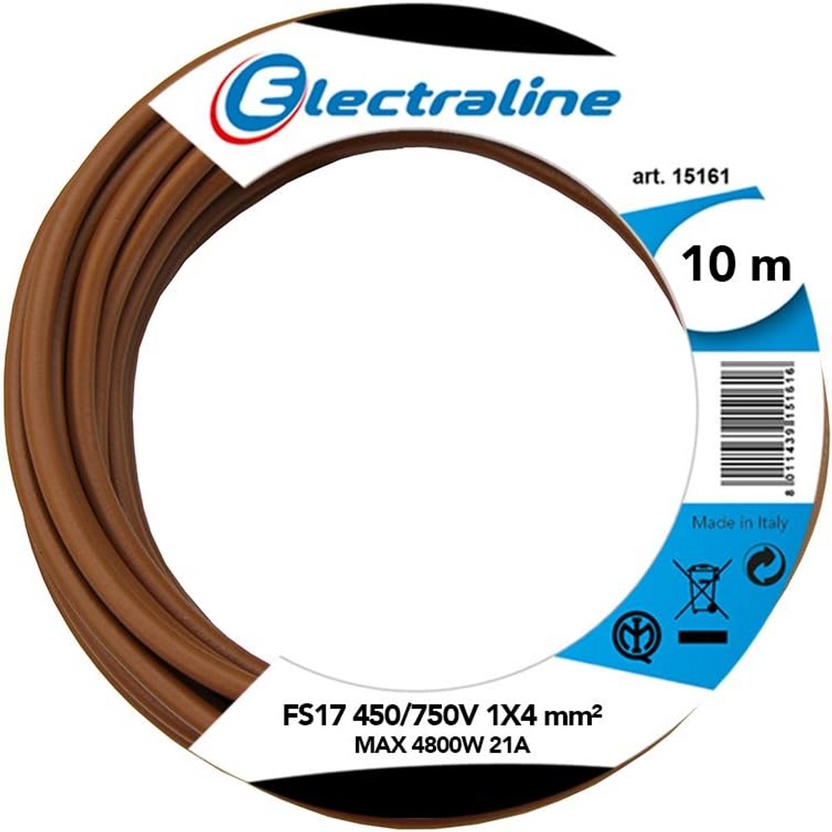 Aderkabel Elektrisch Draad 1x4mm Bruin 10 Meter