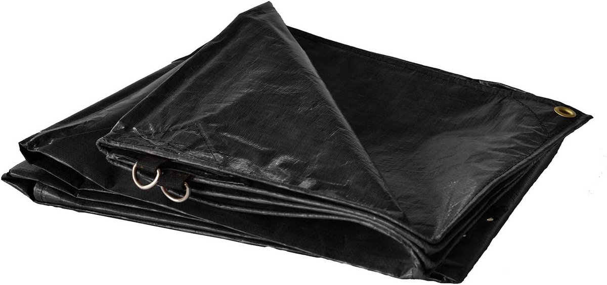 Zwaar PVC Vrachtwagenzeil 305 x 366 cm Zwart UV-bestendig Waterdicht